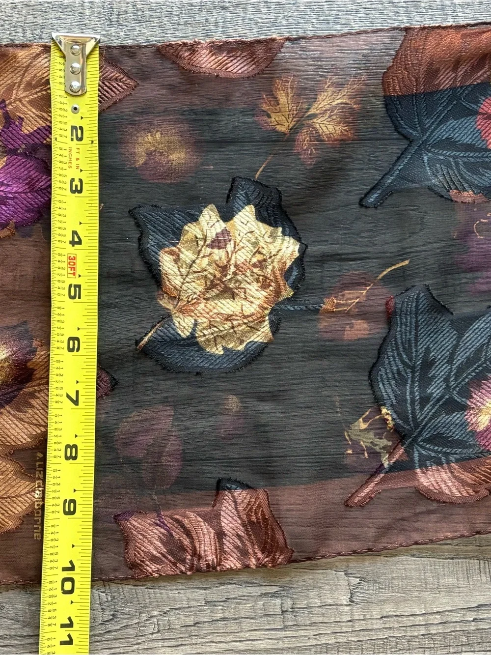 Liz Claiborne Black Sheer Floral Scarf with Bronze and Purple Accents
